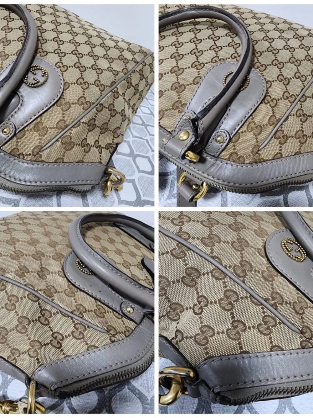 Authentic GUCCI GG Canvas Scarlett Medium Top Satchel Bag Beige/Brown